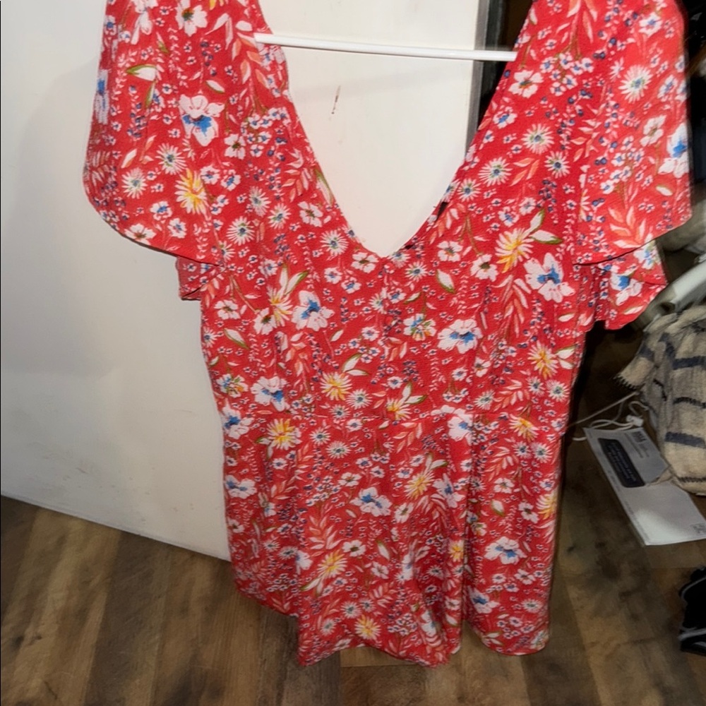 Trixxi Red Ruffled Jumpsuit with Flutter Sleeves